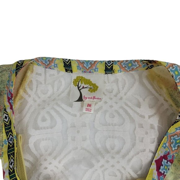 Anthropologie Women M Blouse Fig and Flower Sheer Lace Back Top with Yellow Cami - Picture 2 of 8